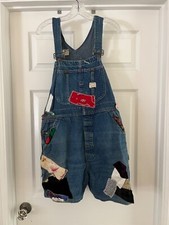 Vintage Patchwork Denim Overalls Shorts 90s Fred Segal