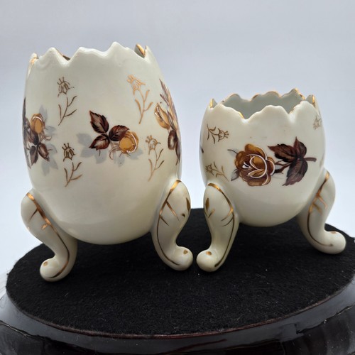 2 Vintage Napcoware Cracked Egg Vase Planters Porcelain w Gold Trim Hand Painted - Picture 4 of 9
