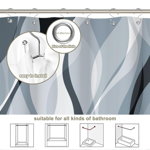 Dusty Blue Modern 3 in 1 Shower Curtain Set,Striped Blue Shower Curtain Set f... - Picture 6 of 9