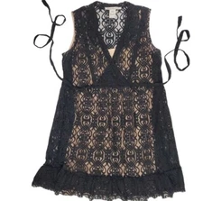 American Rag Dress L Nude Lined Lace V-Neck Back Tie Sleeveless Whimsigoth Size