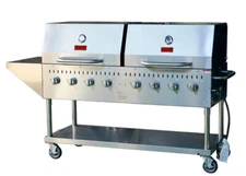 Omcan USA 47353 64" Mobile Outdoor LP Gas BBQ Grill w/ 8 Burners, Roll Dome, ...