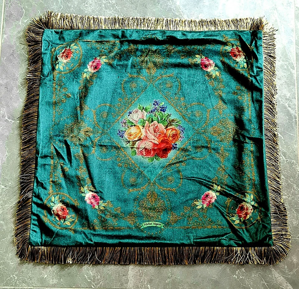 Decoration Michal Negrin Beautiful Deep Green Velvet Pillow Cover Case Roses.  - Image 2 of 4