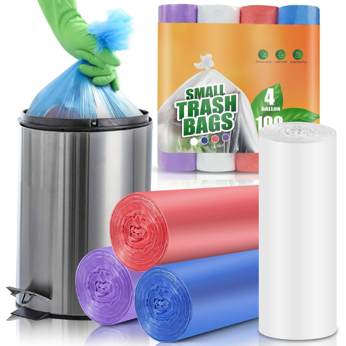 100 Pc 4 Gallon Trash Bags Kitchen Small Garbage Rubbish Bags 5 Roll 4 Color Mix