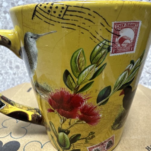 New Zealand Souvenir Mug Yellow Kiwi Bird Floral Design 10 oz Ceramic Mug Stamps - Picture 4 of 10
