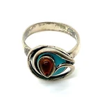 Vtg Sterling Silver Signed 925 Handmade Modern Wrap Turquoise Garnet Ring 7 1/2