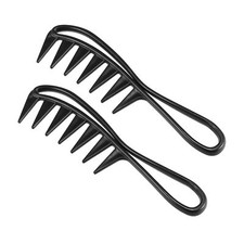 2pcs Afro Wide Tooth Comb Hairdressing Styling Tool for Curly Hair Plastic Black