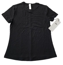 New Alo Ribbed Sea Coast Short Sleeve Tee Black Color Size XSmall W1449R