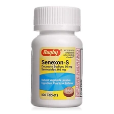 Rugby Senexon-S Natural Laxative Stool Docusate Sodium, Senokot-S, 100 Tablets