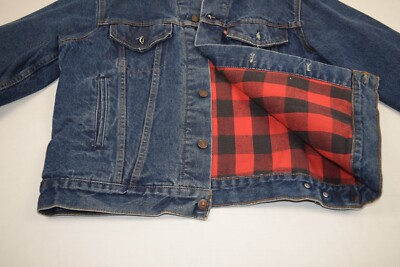 ジャケット・アウター 80s Levi's TrackerJacket 71411 Denim 3rd Levis Type III Trucker Jacket VTG 80s Buffalo Plaid Lined