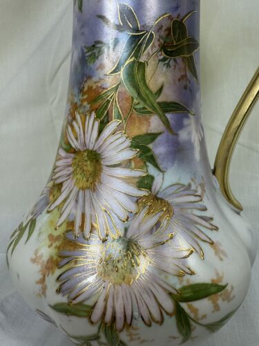 c1900 Ernst Wahliss Turn Vienna #9164 12" Lavender w/Chrysanthemum CHOCOLATE POT - Picture 2 of 14