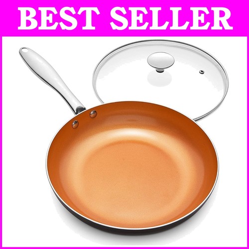 12-Inch Nonstick Copper Frying Pan with Lid - Induction Compatible Cookware