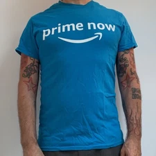 New Promo Gildan T-Shirt Amazon PRIME NOW Whole Foods Market Blue Mens S Cotton