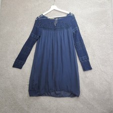 Giulia Italy Sheath Dress Women Medium Navy Blue Silk Floral Lace Shear CoverUp