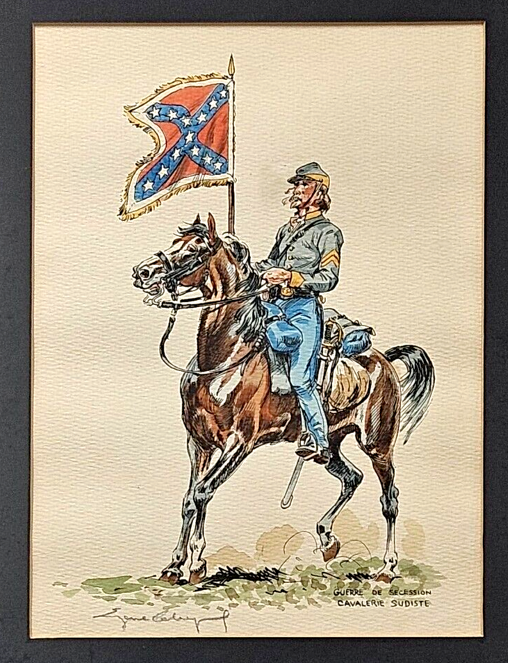 Signed Les Cavalier of Eugene Leliepvre 14x18 Framed Civil War