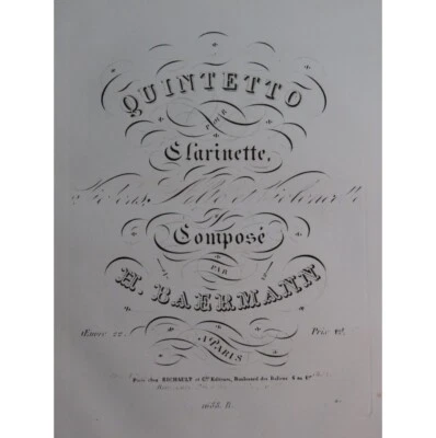 BAERMANN Heinrich Quintetto op 22 Clarinette Violon Alto Violoncelle ca1827 - Photo 1/3