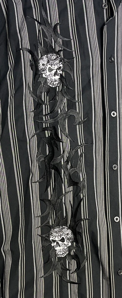 Camisa Tribal De Colección Y2K Libélula Ropa Negra Calaveras Bordada • XXL Para Hombre Foto 3 de 4