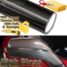 48"x60" HIGH GLOSS 5D Black Carbon Fiber Vinyl Wrap Air Bubble Free 4ft x 5ft 6D