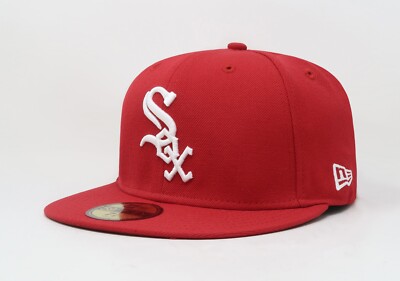New Era 59Fifty Men Women Cap Chicago White Sox MLB Red Fitted Hat Size 7 1/8