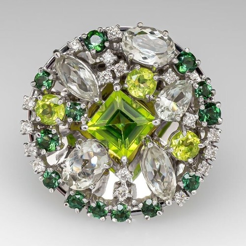 Attractive Floral Cluster Ring With 6.45 TCW Lab-Created Multi Gemstone Ring - Picture 2 of 9