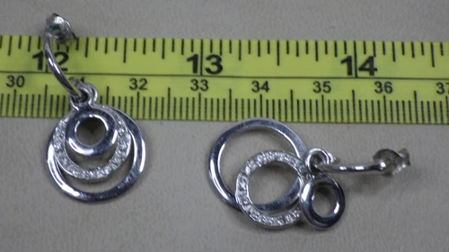 Vintage Sterling Silver 925 Earring Pair Triple Graduated Ring Dangles SX