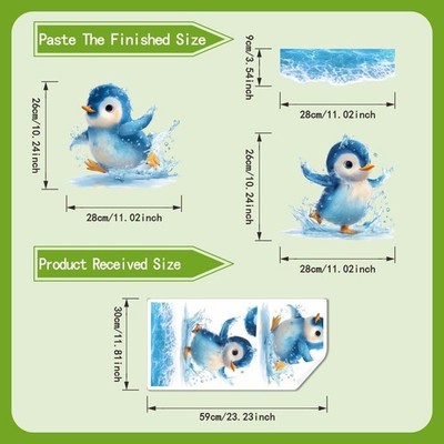 Pinguin für Badezimmer Deko Aufkleber Wasserdicht PVC mit Meereswelle Design 59x30cm