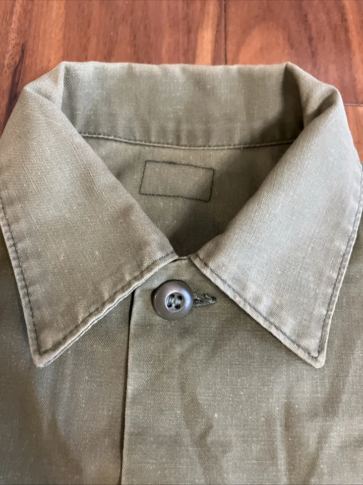 Vintage US Army Field Shirt Cotton Vietnam? 1960s 70s Military Gree WORN 19x28.5 - Image 2 of 4