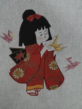 Vi Hand-Painted Needlepoint Canvas Geisha Girl Japanese Kimono Origami 18 Ct