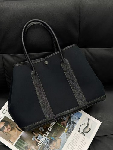 AUTH Hermès Garden Party 36 Navy Blue Canvas Tote Palladium HW shoulder bag
