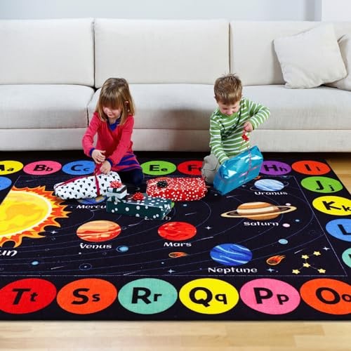 Kids Rug Outer Space Carpet for Playroom, ABC Educational Learning Area Rug, - Picture 7 of 8