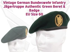 Vintage German Military Green Infantry Beret Bundeswehr EU Size 60 H5