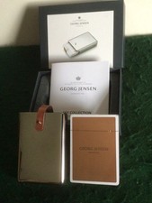 Georg Jensen Sky Playing Card Case Stainless Steel & Leather Strap NEW IN BOX