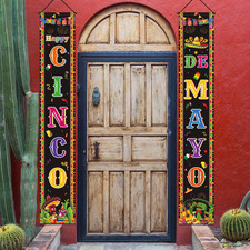 Cinco De Mayo Door Banner, Fabric Mexican Hanging Decorations, Porch Sign Photo