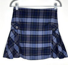 Lands' End Girls 12 School Uniform Skirt Skort Classic Navy Plaid Side Pleat