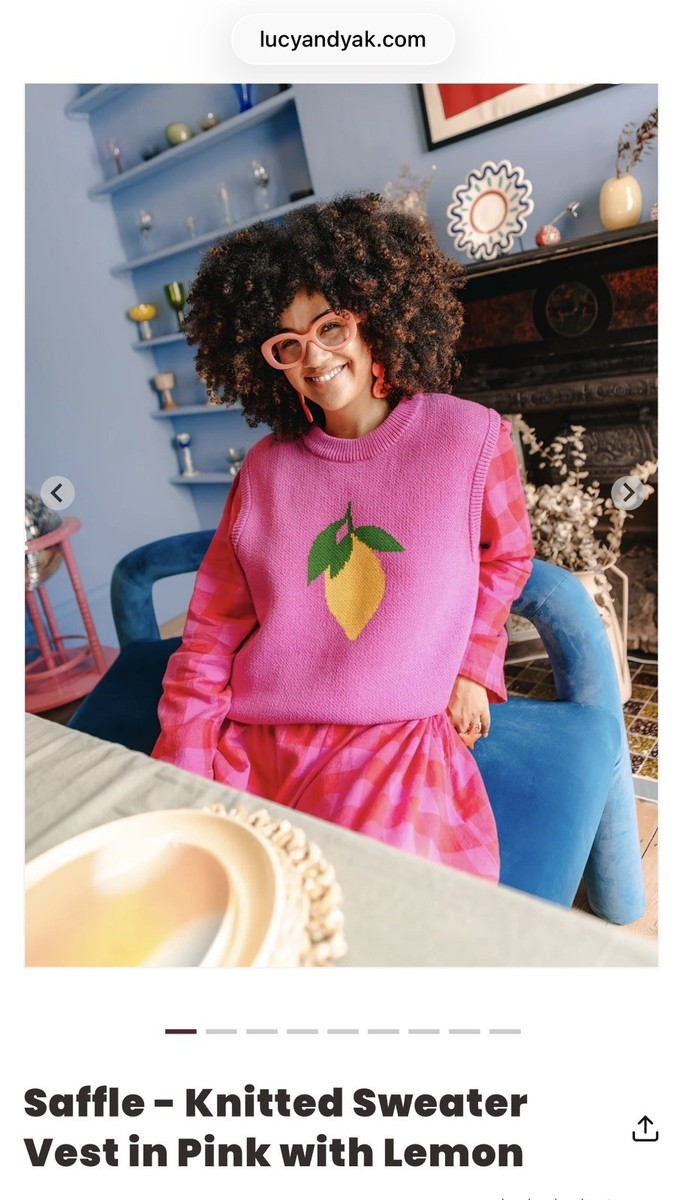 Lucy & Yak Saffle Pink Lemon 🍋 Cotton Vest Top M UK 12-16