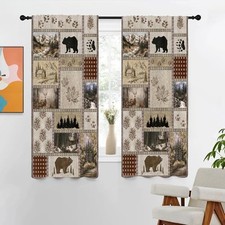 Rustic Farmhouse Curtains 42" W x 63" L Bear Deer Cabin 42"W x 63"L Pack of 2 