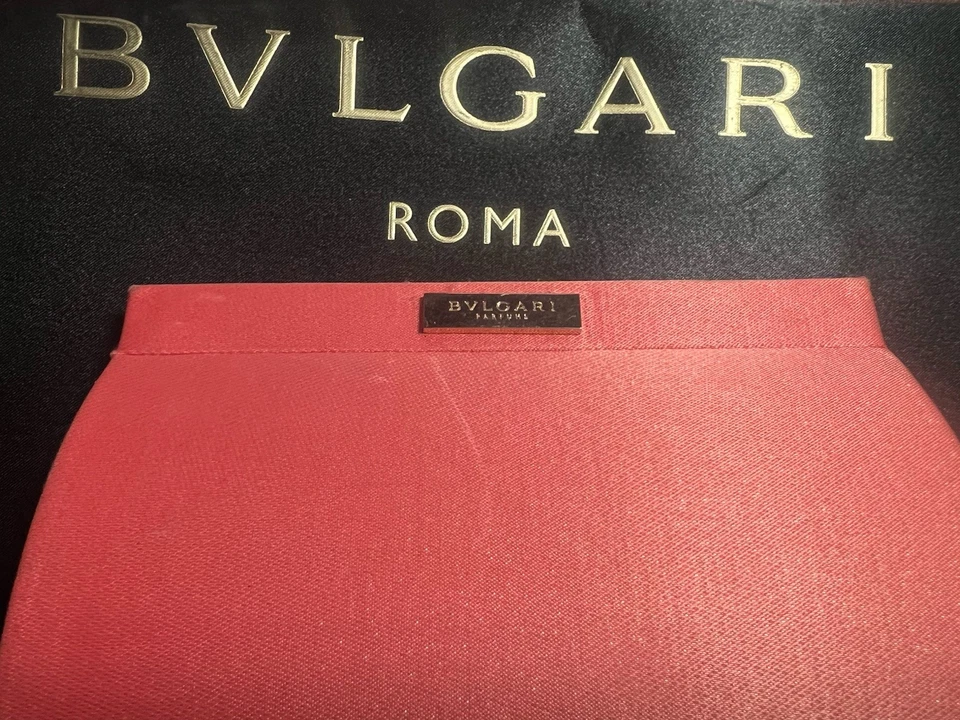 🔴Bulgari Bolso de Mano Puerto Maquillaje Viaje Tela Rosa Pesca L 15 P 5 H 10 Foto 2 de 4