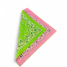 Vintage Hav a Hank different color sided Bandana Scarf Green  Pink Handkerchief