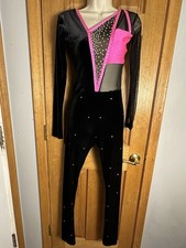 The Line Up Kaia Black Velvet Mesh Inserts Rhinestone Unitard Dance Costume SA