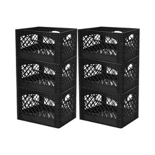 Juggernaut 24 Quart Storage Crate, Milk Crate Plastic Basket w/ 4 Handles, Or...