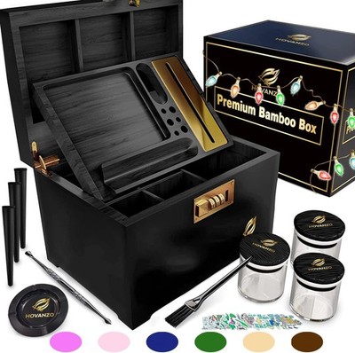 Premium Large Bamboo Storage Box with Removable Tray - Storage Wood Box for