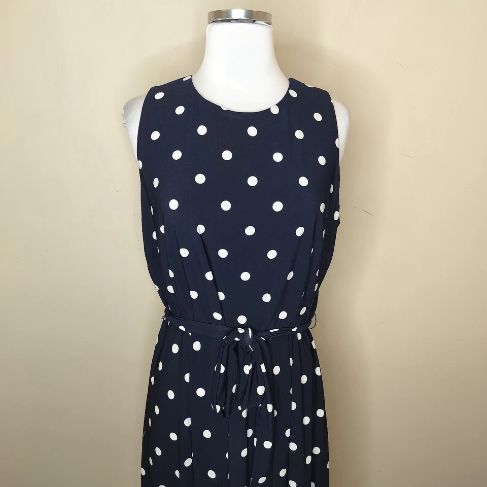 Anne Klein Polka Dot Dress Size XL Womens Belted Black White Stretch Fit Flare - Image 2 of 4