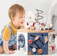 Everearth - 7 in 1 SPACE multifunctional wooden Activity Cube EE33937 