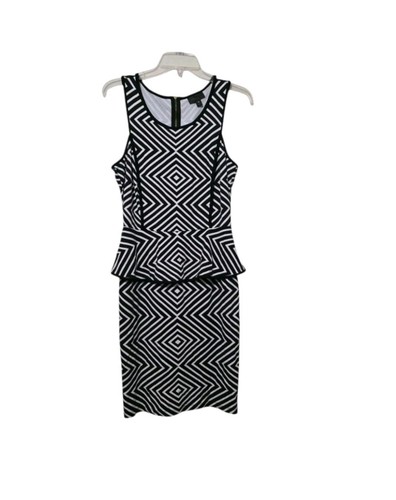 Worthington Damen schwarz weiß geometrisches Streifenmuster Schößchen Kleid Größe 10 - Bild 10 von 10