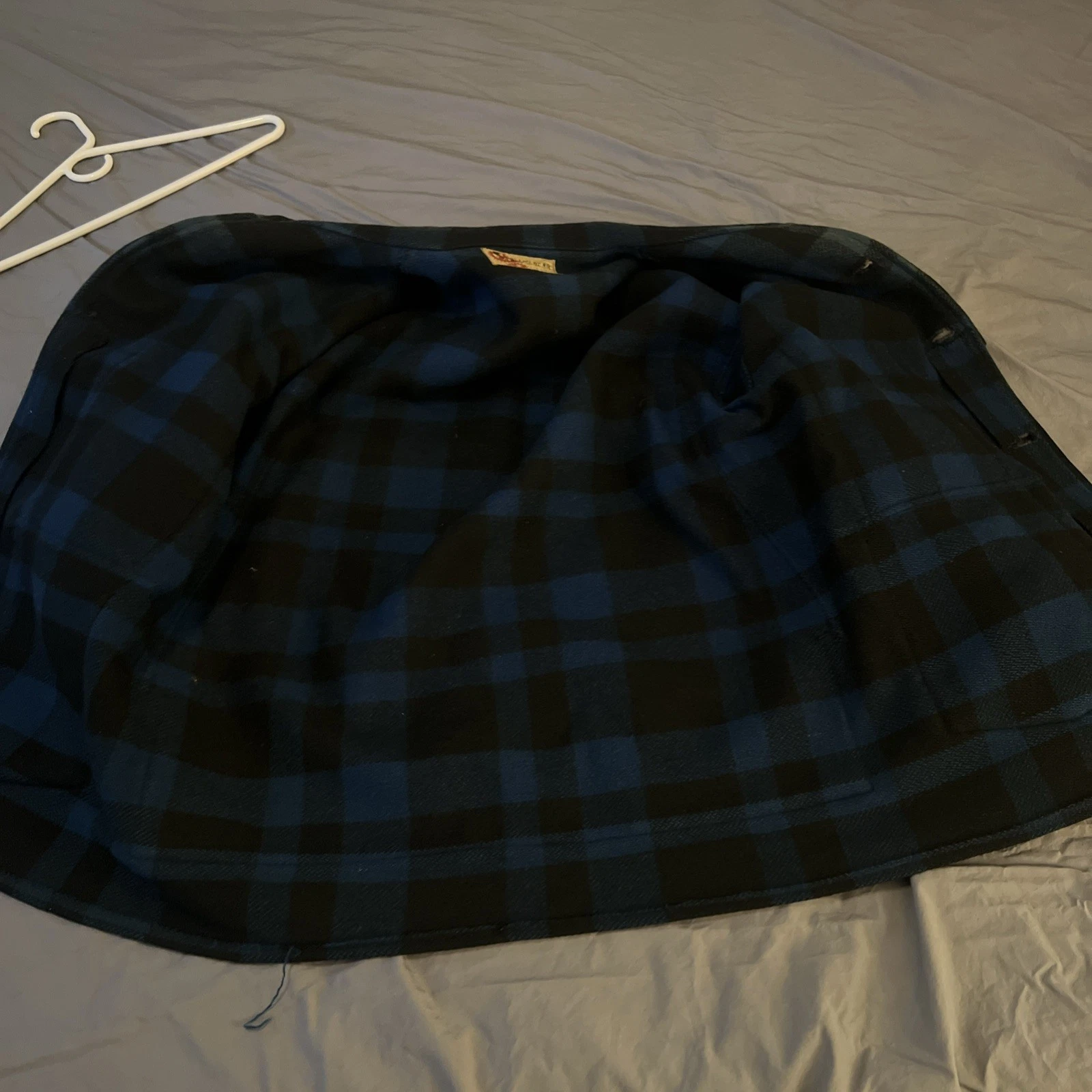 Vintage Black Bear Brand 30s 40s Blue Plaid Mackinaw Cruiser Jacket Sun Fade M/L image 8