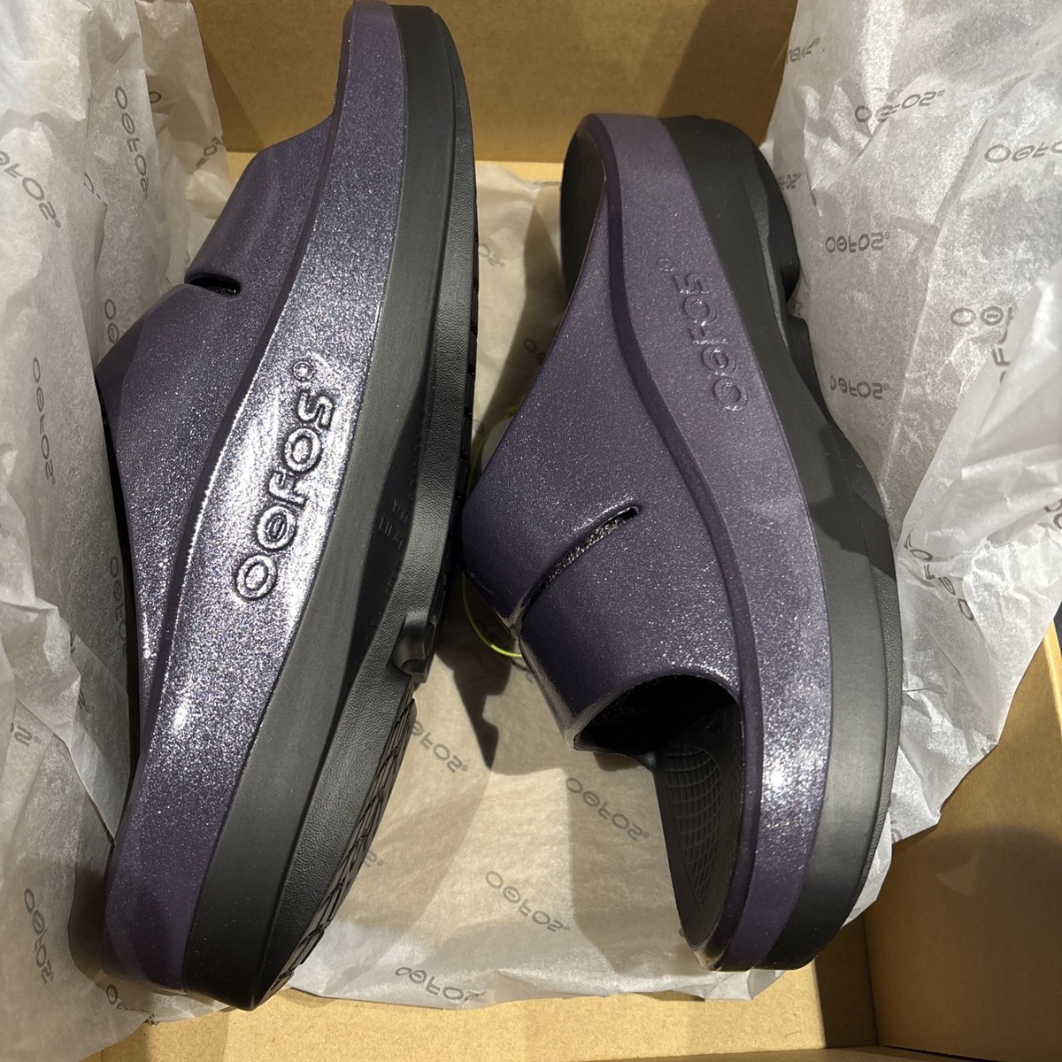 Oofos Oomega Ooahh Luxe Slide Amethyst Sparkle Women's Size 9 | eBay