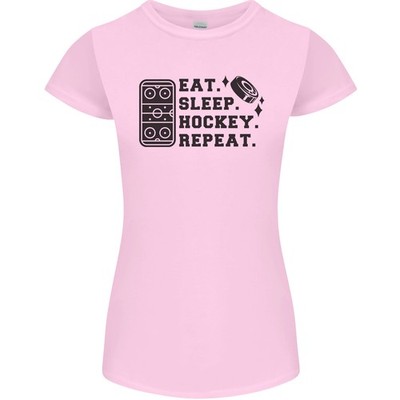 Eat Sleep Hockey Repeat Street Eis Lustiges Damen Petite Schnitt T-Shirt
