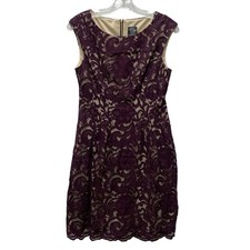 Vince Camuto Size 4 Purple Nude Lace Overlay Sleeveless Shift Dress Scoop Neck