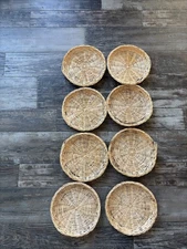 Wicker Paper Plate 9" Holders Set of 8 Woven Rattan Bamboo Picnic Camping Boho