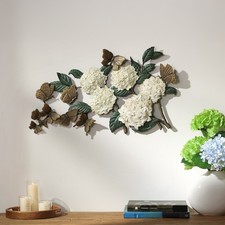 Hydrangea and Butterfly Wall Hanging Aluminum Floral Garden Decorative Wall Art