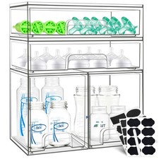 Baby Bottle Organizer, 4 Pack Stackable Storage Drawers with Labels, Clear St...